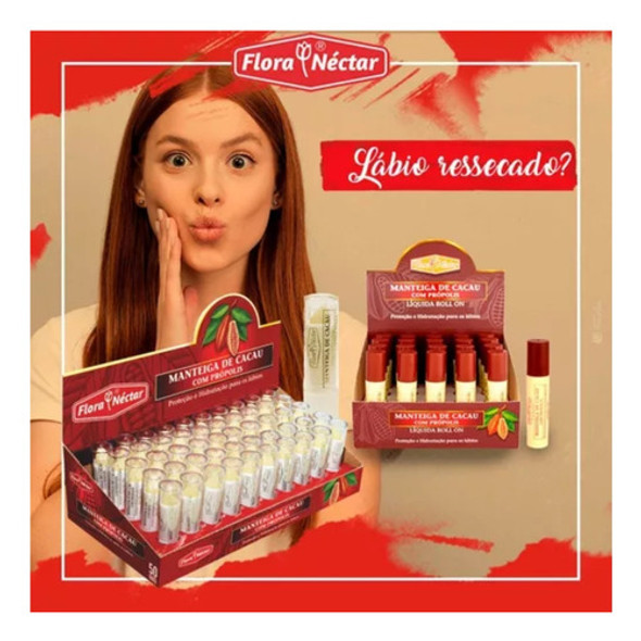Kit 3 Manteiga Cacau Própolis Prot Labial 50und Flora Néctar 1