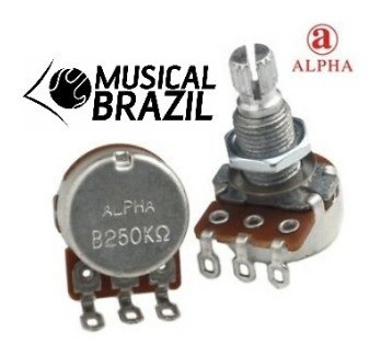 2 Potenciometros Alpha B250k 16x18mm Eixo Curto Base Longa 1