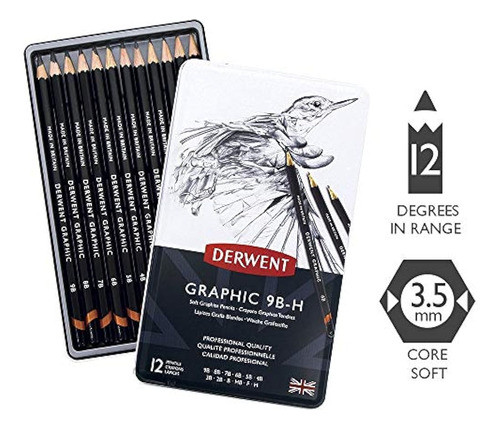 Lápices De Dibujo Derwent Útiles Escolares, Suave, Gris, 12 1