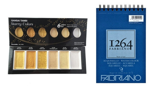 Kit 6 Acuarelas Gansai Tambi Kuretake Block Fabriano Cuota 0