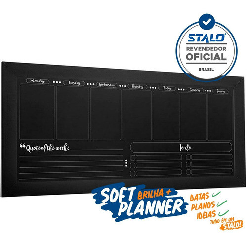 Planner Semanal Parede 80x38cm Lousa Quadro Planejador Preto 0