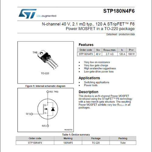 Stp180n4f6 Ou 180n4f6 Mosfet Canal N 40v 120a (kit 6 Peças) 1