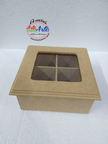 Caja De Te De 4 Divisiones Con Vidrio Y Bisagra 0
