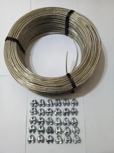 Cable Acero Forrado Pvc 3 Mm X 100 Mts + 30 Prensa Cable 1/8 0