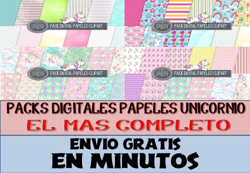 Pack Digital Gigante Papeles Clipart Unicornio Full Completo 1