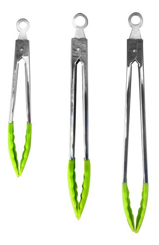 Set X 3 Pinzas Gastronomica  Cocina Punta Silicona Verde 0
