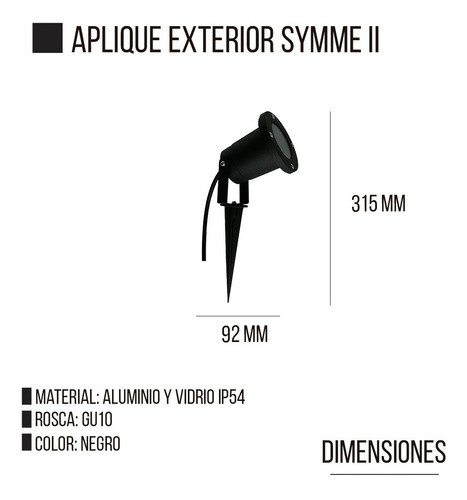 Luminaria Symme 2 Iluminacion Led Estaca Negro Gu10 1