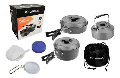 Marmita Camping Set Cocina Olla Sarten Aluminio Teflon 9 Pz 0