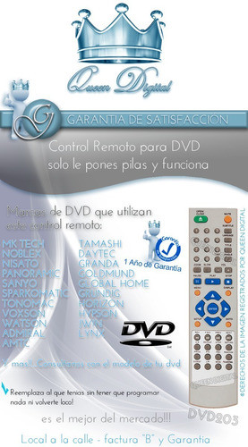 Control Remoto Dvd Para Mk Tech Admiral Noblex Sanyo Voxson 1
