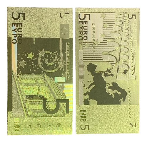 Robmar-usa Billete 5 Euros Plástico Bañado Oro  24 K.-oferta 0