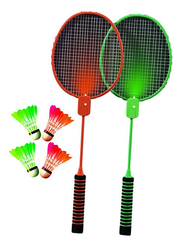 2 Pçs Raquetes De Badminton Luminosa Laranja E Verde 0