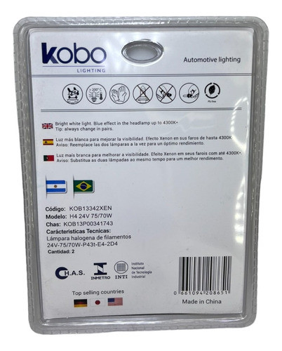 Lampara Blue Vision H4 Pt43 60/55w 24v Xenon Blister 2un 1