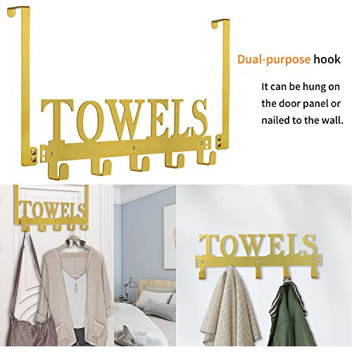 Ganchos Para Puerta De Baño Toallero Metal Arenado Dorado 1