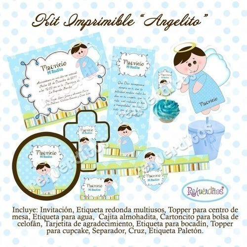 Kit Imprimible Editable Bautismo Angelito Azul 1