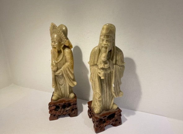 Antiguas Tallas En Piedra Jade Orientales Dignatarios 1