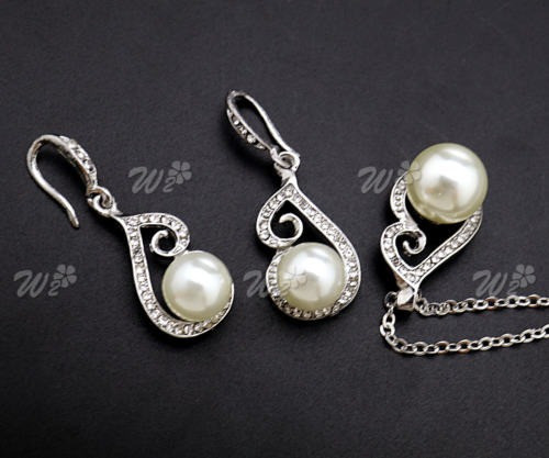 Set De Damas Collar Accesorios Boda Joyería Nupcial Perla Rh 1