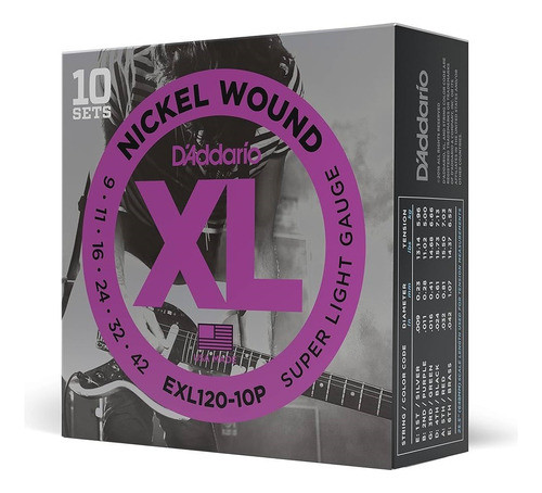 Daddario Exl120 10p Pack 10 Encordados Electrica 009 0