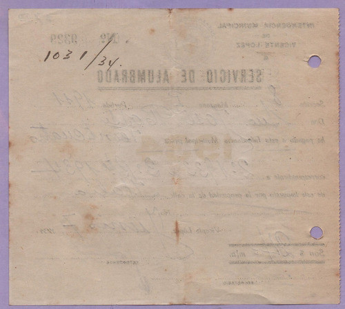 Antiguo Recibo De Alumbrado De Vicente López 1