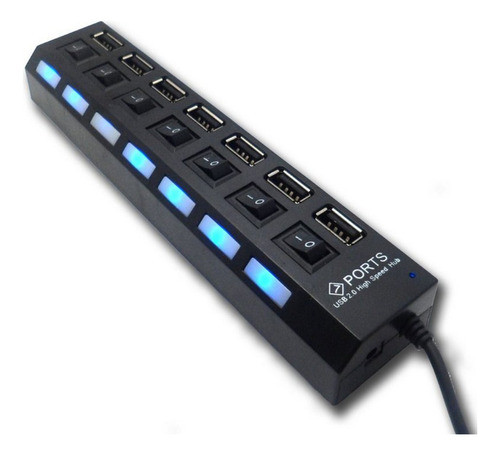 Adptador C/varias Entrada Usb Cabo Hub 2,0 7 Portas C/led Nv 0