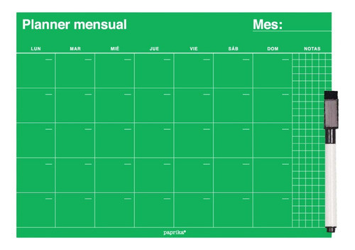 Planner Mensual Imantado - Verde - 25x35 Cm 0