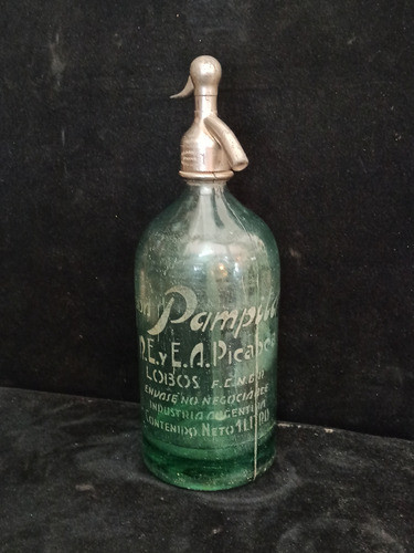 Antiguo Sifón Vidrio Verde Claro Cabeza De Plomo Coincide 1l 0