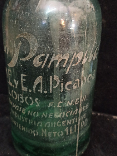 Antiguo Sifón Vidrio Verde Claro Cabeza De Plomo Coincide 1l 1