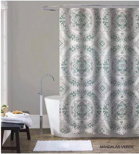 Cortina De Baño Mandala Teflonada + Ganchos 1