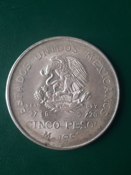 México 1952 5 Peso Plata Sin Circular, En Cápsula 1