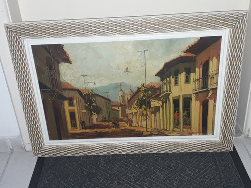 1756 - Fernando Leitão Ost 74x51 Com Moldura - Cena Urbana. 1