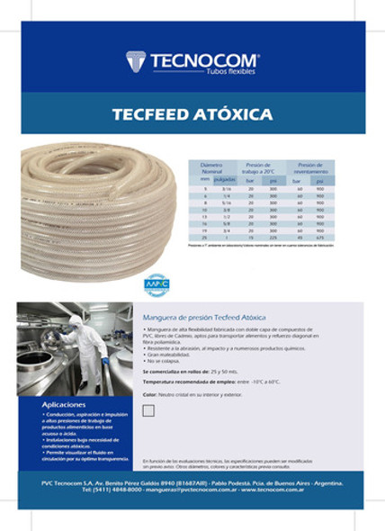 Manguera Atoxica Presion Diam. 10mm (3/8 ) X 50mts Cerveza 1