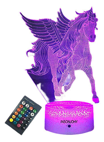 Luz Ilusión 3d Unicornio Lampara Nocturna Niñas Decoración 0