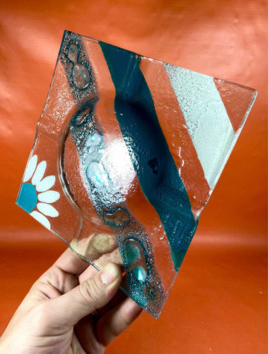 Cenicero De Vidrio Soplado Pintado | Diseño Floral | Retro 1