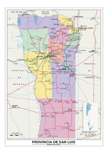 Mapa Provincia De San Luis Lona 65cm X 90cm Politico 0
