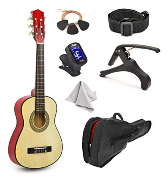 Guitarra De Madera De 30 Pulgadas Con Estuche Y 0