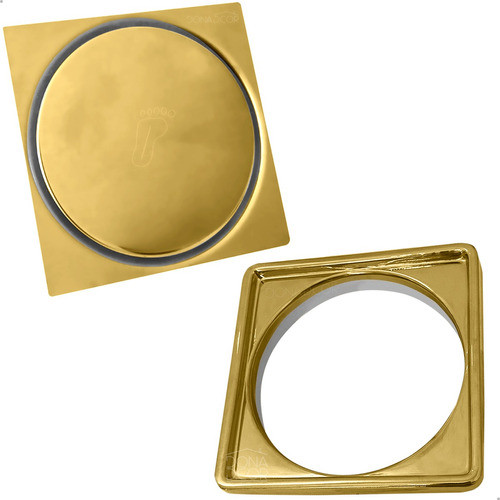 Ralo Para Banheiro Dourado 10x10 Click Porta Grelha Inox 304 0