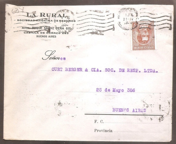 Argentina 1939  Sobre Circulado  Numero  63y 0