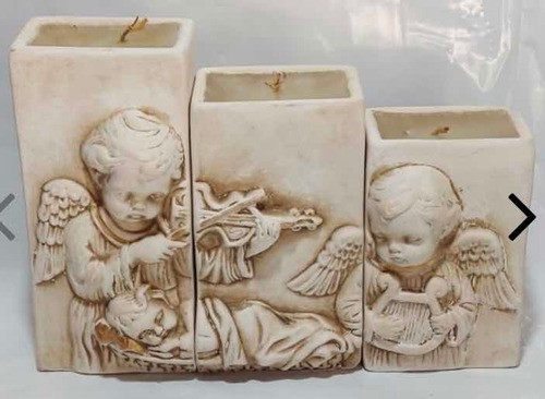 Castiçais Em Cerâmica Decorada Com Anjos Em Relevo 0