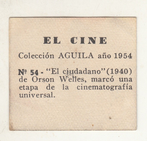 1954  Ine Citizen Kane Orson Welles Tarjeta Unica Uruguay 1