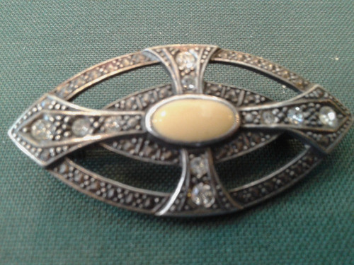 Antiguo Broche Prendedor Plateado Art Deco Cubic 5 Cm X 2.5 0