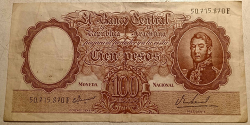 Billete Antiguo Argentino 100 Peso Moneda Nacional 1942-1969 0