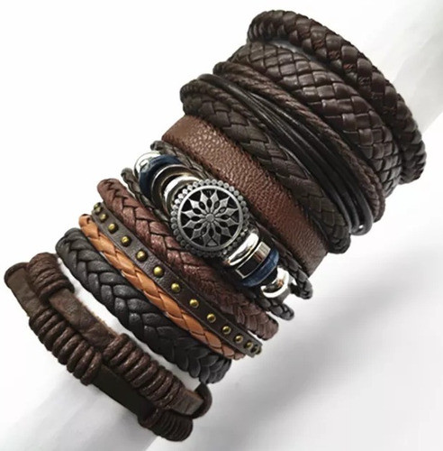 Juego De 10 Pulseras De Cuero. 1