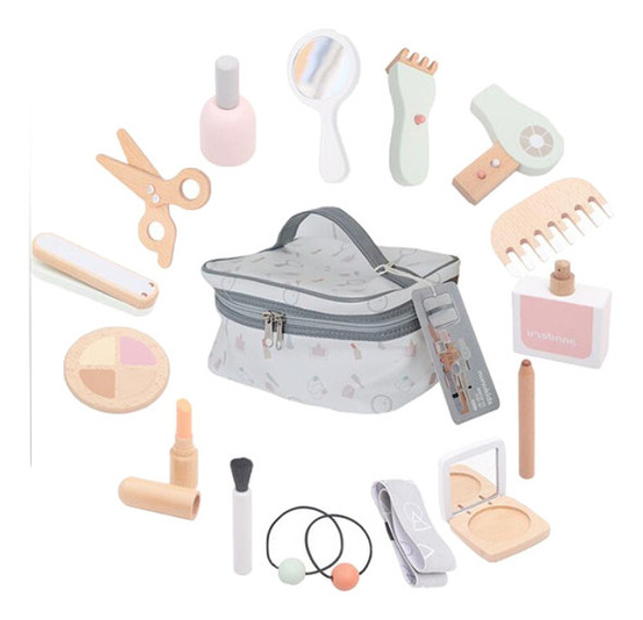 Conjunto De Maquiagem De Menina De Madeira Pretend Play Seca 0