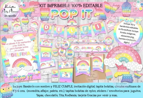 Kit Imprimible Pop It Popit Pastel Figdet Toys 100% Editable 1
