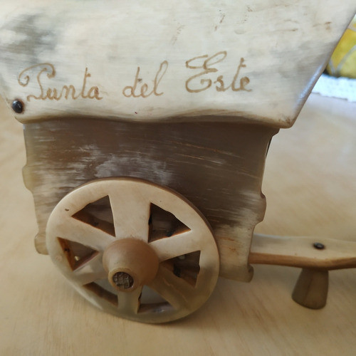 Adorno Vintage Carreta De Cuerno De Toro Tallado 0