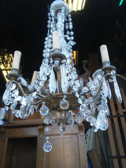 Araña Bronce Vidrio Caireles Antigua 6 Luces 1