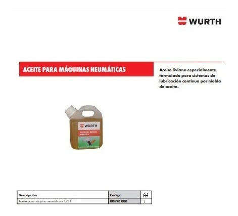 Aceite Para Maquinas Neumaticas Wurth 500 Ml 1