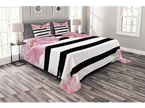 Colcha Floral Lunarable, Flores De Peonía De Acuarela Con Tr 0