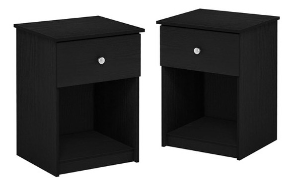 ~? Furinno Tidur Mesita De Noche, Paquete De 2, Roble Negro 0