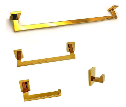 Kit 4 Peças Completo Para Banheiro 100% Metal Dourado 0