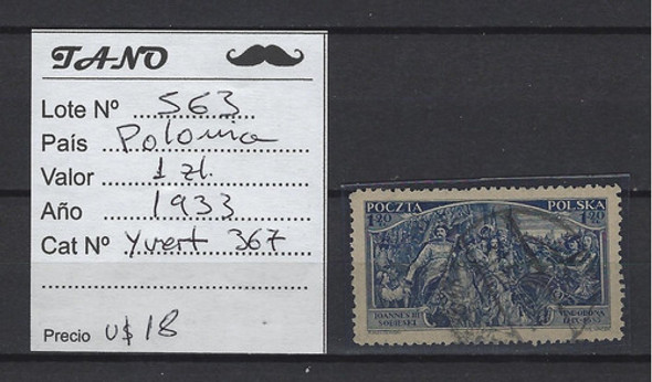 Lote563 Polonia 1 Zloty Año 1933 Yvert#367 Rey Sobieski 1